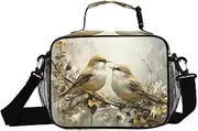 Watercolor Birds Branch Insulated Lunch Box for Women Men - Ideal for Work, Picnics - Includes Adjustable Shoulder Strap