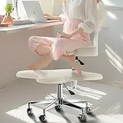 PYY ADHD Chairs for Adults - Meditation Cross Legged Office Chair with Wheels, White Ergonomic Squatting Kneeling Fidget Chair with Lumbar Back Support, Adjustable Height for Home and Office