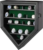Championship Ring Display Case,19 Slots Baseball Ring Display Holder Case Wall Mount Wooden Trophy Ring Organizer Box with Lockable Real Glass Door for Collection Sports Champion Rings ,Black