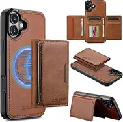 GoshukunTech for iPhone 16 Plus Wallet Case with Card Holder,for iPhone 16 Plus Magnetic Case[Detachable Card Pocket] Leather Flip Cover[Support Magsafe or Wireless Charging]-Brown