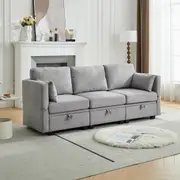 HOMFURN Modular Sectional Sofa with Storage, 3 Seater Sectional Couch for Living Room, Convertible Modular Sofa Couch, Grey