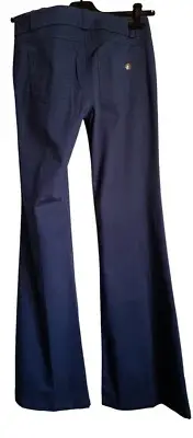 Roberto Cavalli Women’s Pants 42 Bell Bottom Bootcut Stretch Logo Zip Blue New