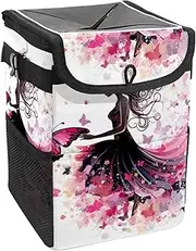 Car Trash Can with Lid and Storage Pockets Leak-Proof Organizer,Waterproof Garbage Can,Forest Elf Butterfly Girl