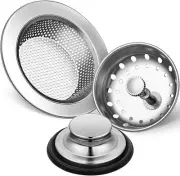 3 Pieces Kitchen Sink Stopper Strainer Garbage Disposal Plug Stainless Steel NEW