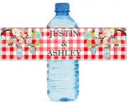 100 Red Gingham & Mason Jars Wedding Anniversary Engagement Party Water Labels