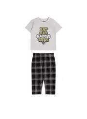 Official AFL Boys & Girls Sizes 2-6 Collingwood Magpies PJS Set Short Tee Flannel Pants