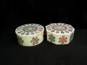 Decorative Marble White Jewelry Lidded Box Set of 2 Multi Inlaid Mosaic Art Deco