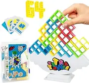 LLESSOO 64 PCS Tetra Tower Game for Adult & Kids, Stack Attack Games for Family Travel Party, Tetra Tower Balancing Stacking Blocks Board Games for 2+ Players