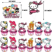 13pcs Hello Kitty Theme Birthday Topper Cupcake Toppers Kids Girls Party Decoartions