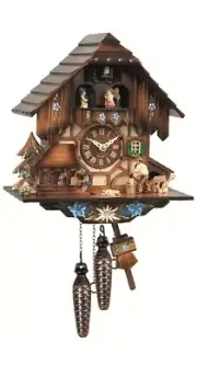 Quartz Cuckoo Clock with Musik Black Forest house with moving w.. EN 463 QMT NEW