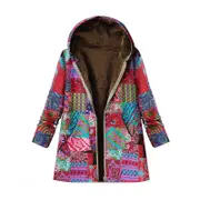 Nevenka Womens Winter Printed Fleece Jacket Casual Sherpa Lined Fuzzy Jacket-FlowerRed