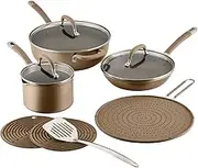 Circulon ScratchDefense 10-Piece Nonstick Induction Cookware Set - Champagne, Quick-Strain Lids, Durable Glass, Oven Safe, Fast & Even Heating