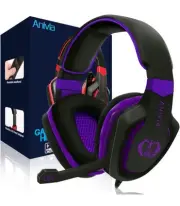 Computer Over Ear Headphones Wired with Mic Stereo Gaming Black, Purple