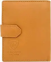 [J. Wilson London] Ladies RFID Safe Designer Soft LeatherCOMPACT Left Hand Purse Card Women Clutch Wallet with Zip Pocket Gift Boxed, Mustard Yellow, M, Contemporary
