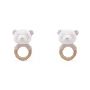 2x The Peanutshell Panda Wood Ring Teether 13cm Baby Teething Animal Toy Pink 0+
