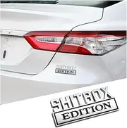 Shitbox Edition Car Emblem, 3D Personalized Letter Fender Badge Sticker, Adhesive Car Tailgate Metal Replacement Decal, Trunk Decoration Nameplate Accessories for Truck, SUV (Silver/Black)