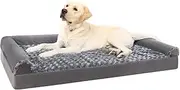 HAOLEYAO Orthopedic Dog Bed for Medium Large Dogs - Big Pet Sofa Bed with Removable Washable Cover, Waterproof Lining, Nonskid Bottom, Foam Dog Couch Bed with Sides Bolster (Grey, 135x95x22cm)