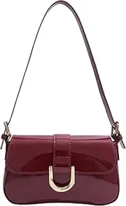 [Twievo] Small Shoulder Bag, Y2K Purse for Women, PU Leather Tote Handbag Clutch Purse with 2 Removable Straps Crossbody Bags, Red, Small