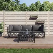4 Piece Garden Lounge Set with Cushions Anthracite Steel, Garden Furniture Sets