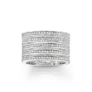 Thomas Sabo TR1993 Sterling Silver Wide 5 Row Cubic Zirconia Ring Size P RRP$589