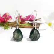 Moss Agate Teardrop 925 sterling silver Handmade Dangle Dorp Earrings P#055