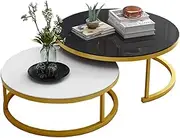Modern Round Nesting Coffee Table, Sofa Tables for Small Spaces, Tempered Glass Metal Frame Gold, Small + Large Feito na China Comfortable Anniversary