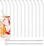 12 Pack Reusable Glass Straws - 8" x 8 MM, Bent Glass Drinking Straws with 2 Cleaning Brushes, Reusable Straws for Smoothies, Milkshake, Frozen Drinks, Tea, Juice