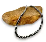 Navajo Pearls Sterling Silver Rondelles Saucer Flat Bead Necklace 4mm 21" 60421