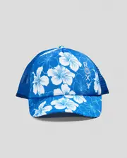 [Roxy] Roxy Girls' Honey Coconut Trucker Cap in Nebulas Blue Hippy Hibiscus One Size Nebulas Blue Hippy Hibiscus