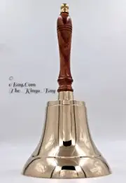 Solid Brass Hand Bell 11" School Bell with Wood Handle Call Service Bell