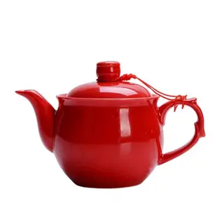 龍鳳紅雙喜慶茶壺陶瓷茶壺580ml功夫茶具結婚茶壺婚慶禮品瓷紅色