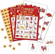 Chinese New Year Bingo Cards, Chinese New Year Game for 24 Players, Spring Festival Games for Family Friends School Classroom Activities, Holiday Party Favors Supplies Decorations(10)