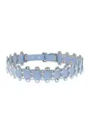 Red Valentino Choker Silver Studded Pale Blue Leather One Size Retail $198