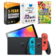 Nintendo Switch Neon Red/Blue OLED Console + Mario Bros U Deluxe Bundle