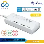 朝日科技 6USB智慧快充6.2A 延長線 USB-06 TYPE C 專用孔 1.5公尺 防火材質 雲升數位