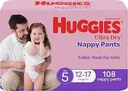 Huggies Ultra Dry Nappy Pants Girls Size 5 (12-17kg) 108 Count (2 x 54 Pack) - Packaging May Vary