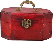 GRIRIW Box Vintage Storage Box with Octagonal Flip Lid Portable Organizer for Jewelry Keepsakes and Crafts Decorative Chest for Home Office and School Use