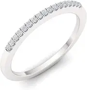 [Diamondere] Natural and Certified Diamond Wedding Ring in 10K White Gold | 0.09 Carat I1-I2 Quality Half Eternity Stackable Band for Women, US Size 4 to 9