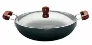 Futura Hard Anodised 7.5 Ltr 36cm Wok/Kadai Frying Pan Flat Bottom With Lid
