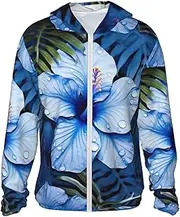 [LHBWCVN] UPF 50+ Light Jacket Full Zip Sun Protection Hoodie for Women Men Long Sleeve Blue Flower Tropical Sun Shirts