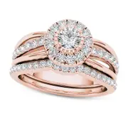 0.75 CT. T.W. Natural Diamond Frame Bridal Engagement Ring Set in Solid 14K Rose Gold