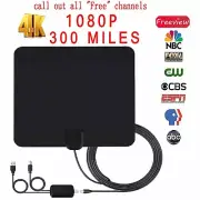 Digital TV Antenna 300 Mile Signal Booster Amplifier HDTV Indoor 4K 1080P FreeTV