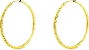 [Monde Petit] Mondepe 2984 18ct Yellow Gold Square Carved Earrings 40x1.2mm Normal Yellow Gold No Gemstone, Normal, Yellow Gold, No Gemstone