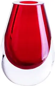 Cloudnola Teardrop Glass Flower Vase, Red, 4.3 x 6 inches, Thick Mouth-Blown Glass, for Home, Wedding, Gifting, and Events