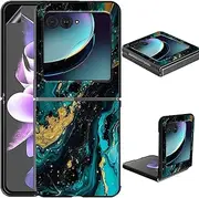 for Motorola Razr 40 Ultra Case for Moto Razr Plus 2023 Case with Screen Protection Slim Ultra Thin Hard PC Back Cover with Green Marble Pattern Phone Case for Motorola Razr 40 Ultra/Moto Razr+ 2023