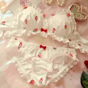 Strawberry Cute Japanese Milk Silk Bra & Panties Set Wirefree Soft Underwear Set Kawaii Lolita Bra and Panty Set Pink Lingerie WHITE M 70ABC75AB