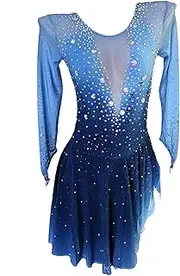 [JoyCan] Blue Long-Sleeved Figure Skating Dress for Girls Contest Wear