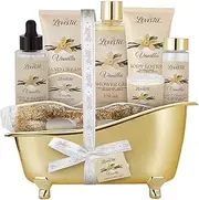 Christmas Spa Gift Basket for Women, Vanilla Bath & Body Set, Mother's Day & Birthday Gift - Shower Gel, Lotion, Hand Cream, Scrub, Message Oil, Candle, Eye Mask, Confetti