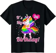 [X.Style] Kids Its My 2nd Birthday Unicorn Outfits for Toddler Girls ds977 T-Shirt (S) Black