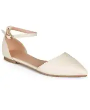 Journee Collection Reba Ankle Strap Pointed Toe Flats Bone Size 6.5